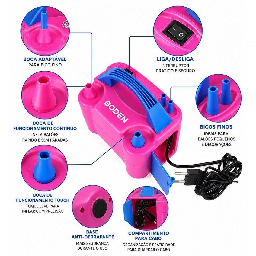 Inflador Elétrico Para Balões 220v Enche Rápido Com 2 Bicos Utimix - imagem 4