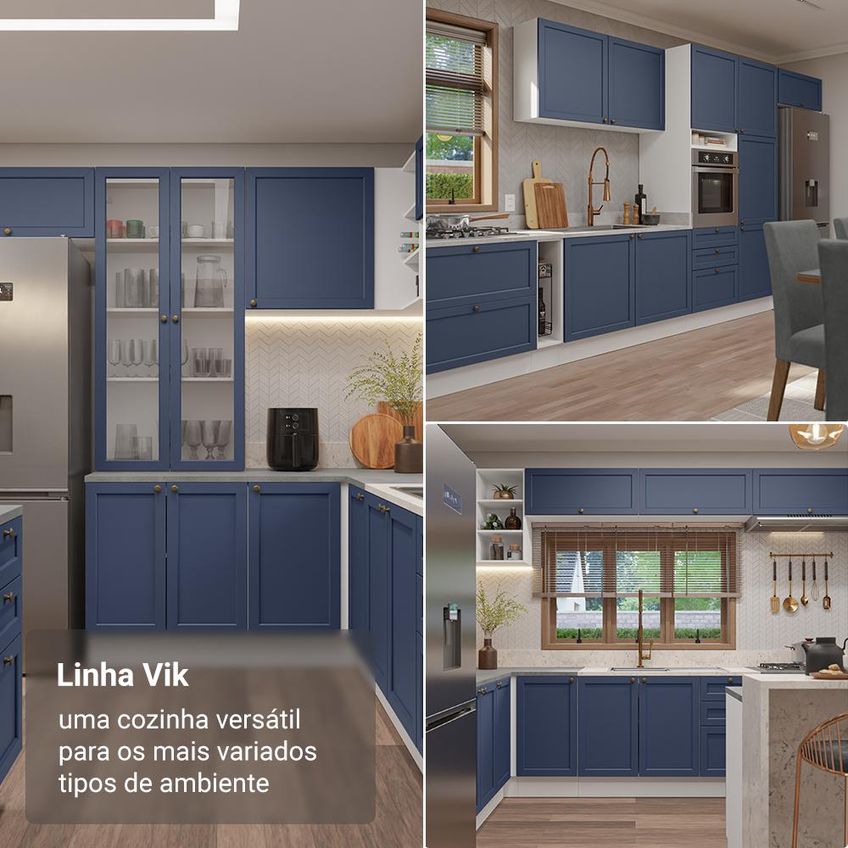 Balcão De Cozinha 60 Cm 1 Porta (sem Tampo) Branco/Azul Vik Madesa - imagem 5