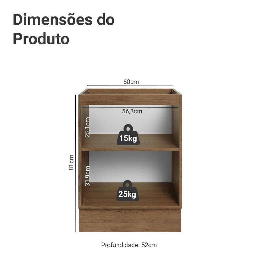 Balcão De Cozinha 60 Cm 1 Porta (sem Tampo) Rustic/verde Vik Madesa - imagem 2
