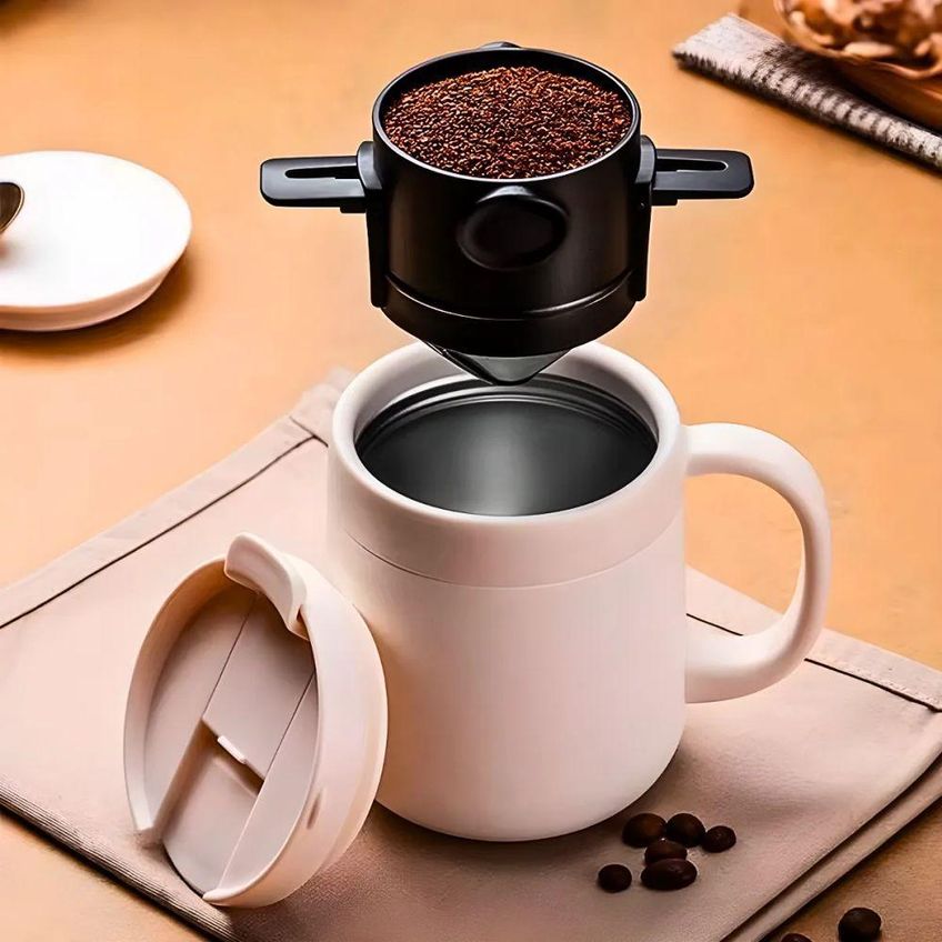 Filtro De Café E Chá Portátil Dobrável Reutilizável Em Aço Inoxidável Dupla Camada De Micromalha - imagem 4
