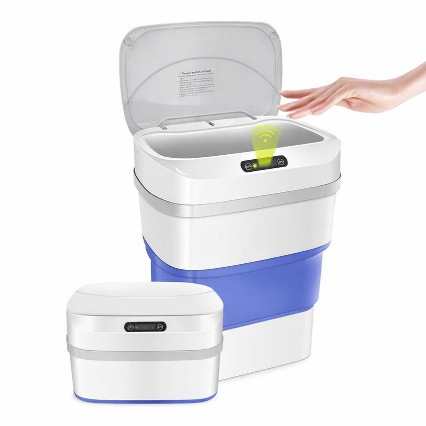 Lixeira Automática Dobrável Com Sensor De Aproximação Plástico Tampa Inteligente Azul Utimix - imagem 3