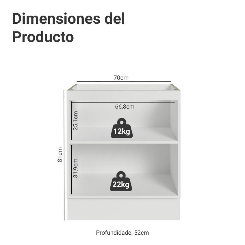 Balcão de Cozinha 70 cm 2 Portas (sem Tampo) Branco/Verde Vik Madesa - imagem 2