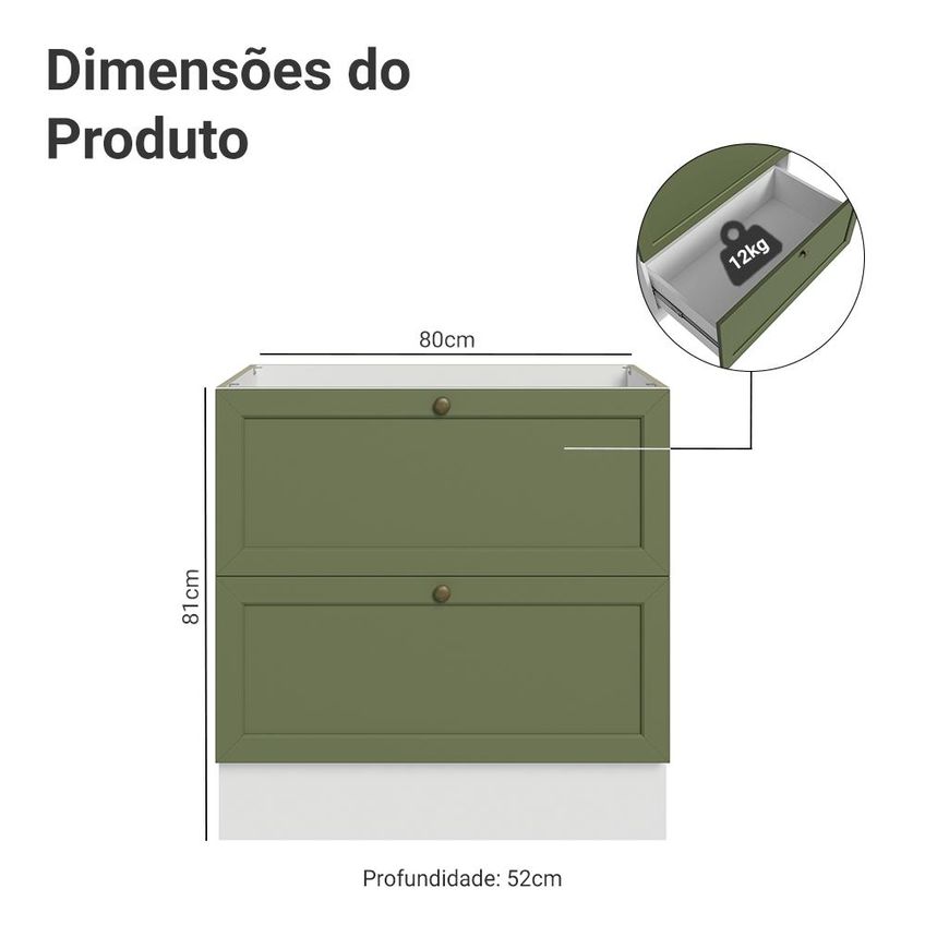 Balcão De Cozinha 80 Cm 2 Gavetas (sem Tampo) Branco/verde Vik Madesa - imagem 2