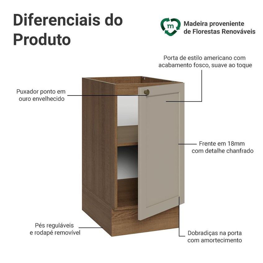 Balcão De Cozinha 40 Cm 1 Porta (sem Tampo) Rustic/crema Vik Madesa - imagem 3