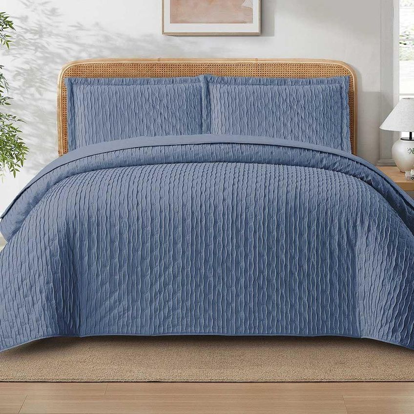 Kit Cobre Leito Prestige King 3 Peças 100% Poliéster Percal 300 Fios Azul Jeans Clara Luz Decora - imagem 3