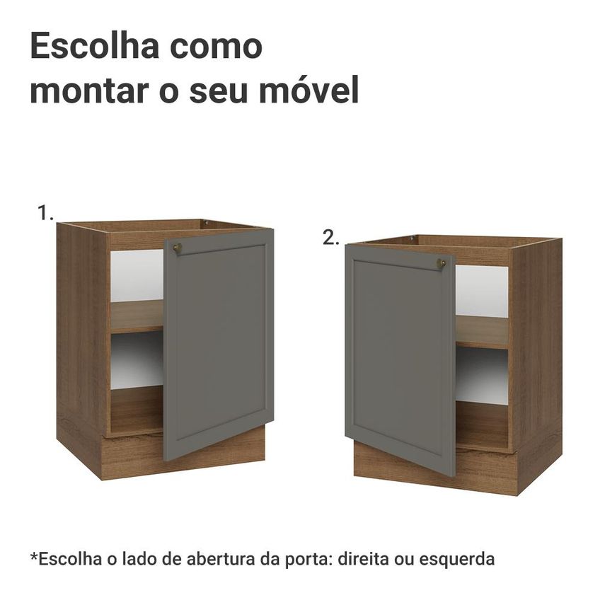 Balcão De Cozinha 60 Cm 1 Porta (sem Tampo) Rustic/Cinza Vik Madesa - imagem 4