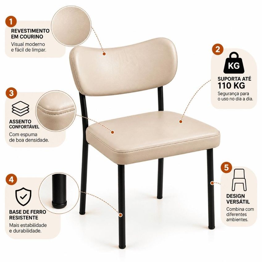 Kit 2 Cadeiras Para Mesa De Jantar Mila Área Gourmet Luxo Cor: Bege - imagem 2