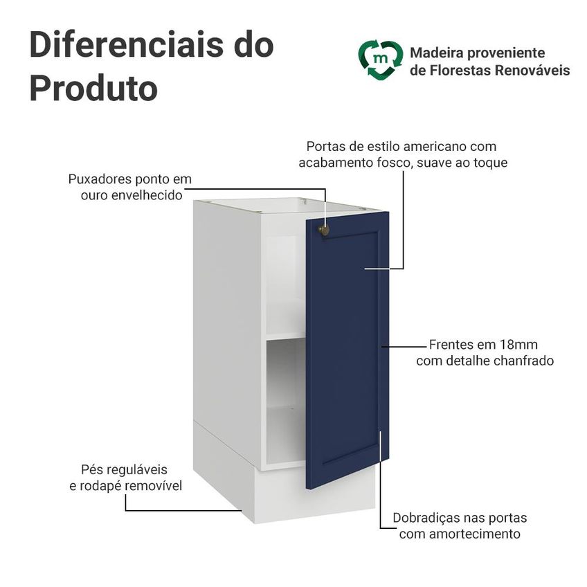 Balcão De Cozinha 35 Cm 1 Porta (sem Tampo) Branco/azul Vik Madesa - imagem 3