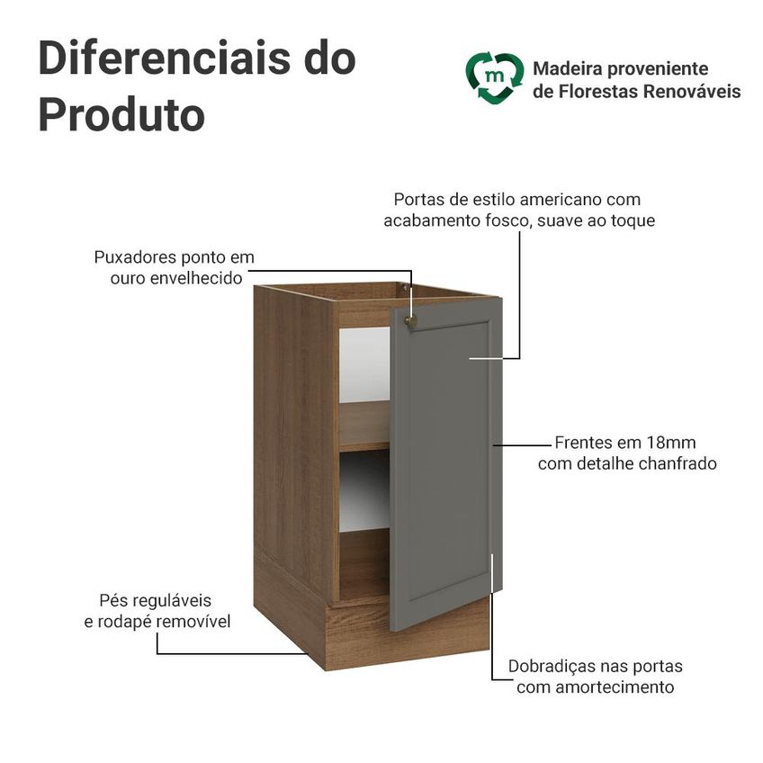 Balcão De Cozinha 40 Cm 1 Porta (sem Tampo) Rustic/Cinza Vik Madesa - imagem 3
