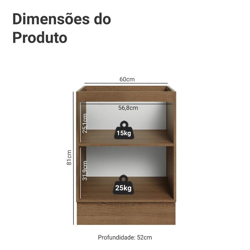 Balcão De Cozinha 60 Cm 1 Porta (sem Tampo) Rustic/crema Vik Madesa - imagem 2