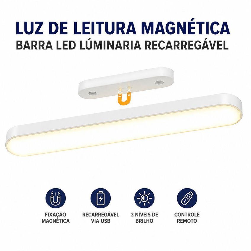 Luminária De Leitura Magnética Barra Led Recarregável Usb Sem Fio 3 Tons De Luz Utimix - imagem 5