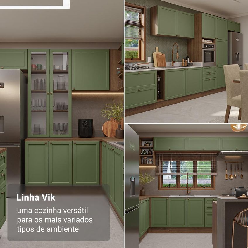 Balcão De Cozinha 40 Cm 3 Gavetas (sem Tampo) Rustic/verde Vik Madesa - imagem 5