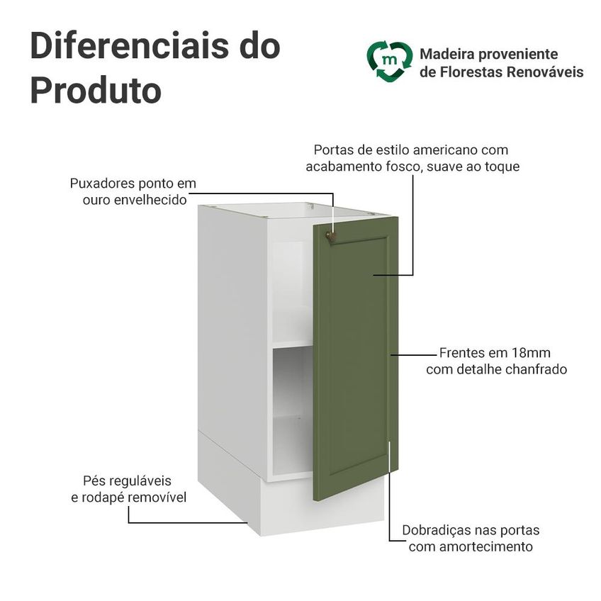 Balcão De Cozinha 35 Cm 1 Porta (sem Tampo) Branco/verde Vik Madesa - imagem 3