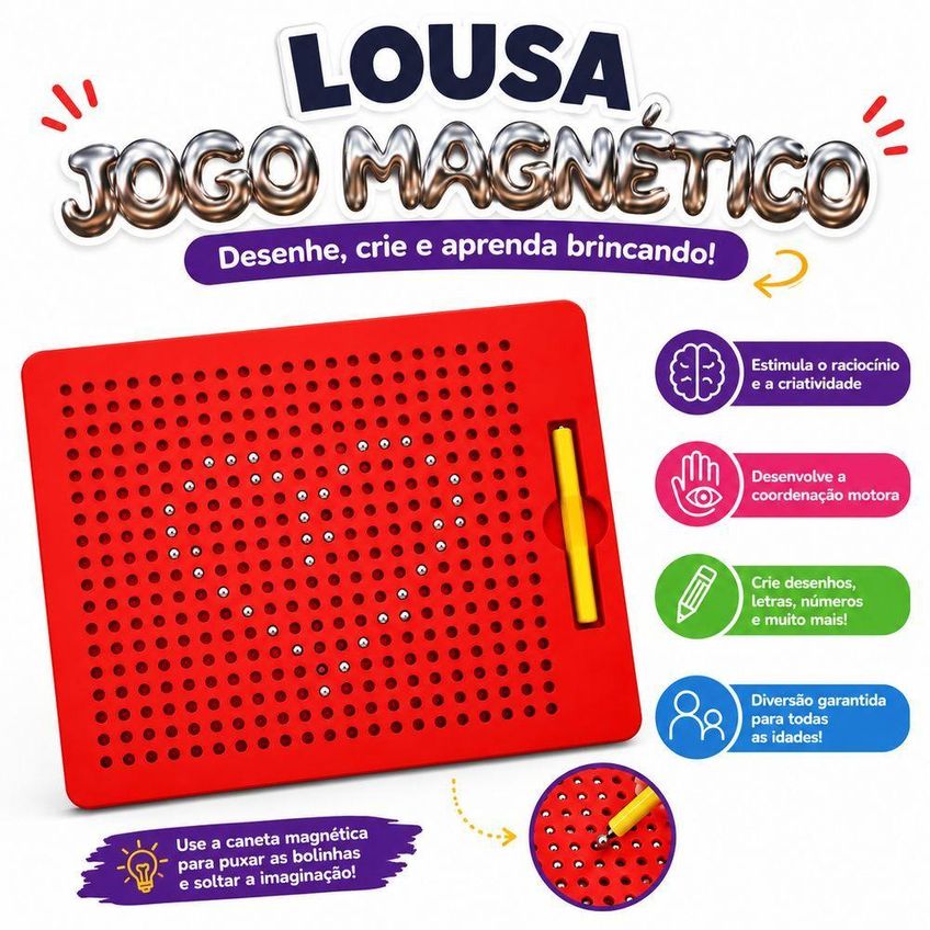 Lousa Magnética Infantil De Bolinhas Com Caneta Brinquedo Educativo Criatividade Utimix - imagem 4