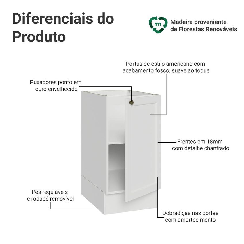 Balcão De Cozinha 40 Cm 1 Porta (sem Tampo) Branco Vik Madesa - imagem 3