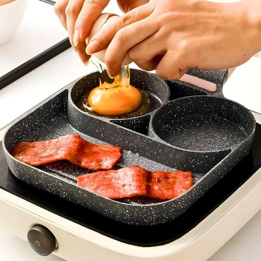 Frigideira 3 Divisórias Alumínio Aço Inox Revestimento Antiaderente Para Fogão Elétrica Utimix - imagem 3