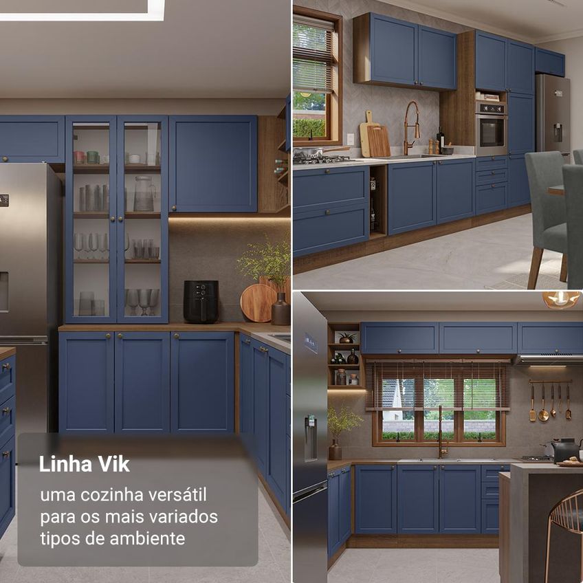 Balcão De Cozinha 80 Cm 2 Portas (sem Tampo) Rustic/Azul Vik Madesa - imagem 5