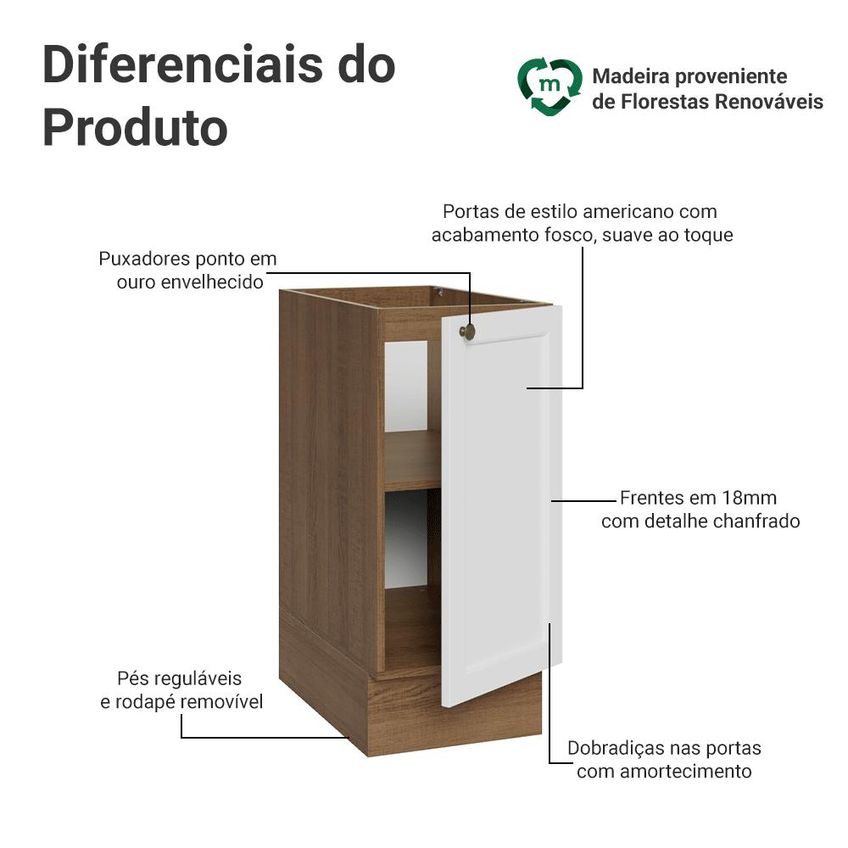 Balcão De Cozinha 35 Cm 1 Porta (sem Tampo) Rustic/Branco Vik Madesa - imagem 3
