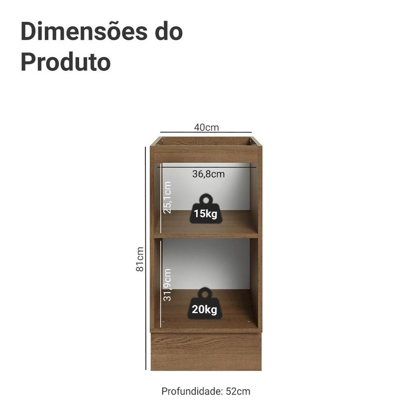 Balcão De Cozinha 40 Cm 1 Porta (sem Tampo) Rustic/Branco Vik Madesa - imagem 2