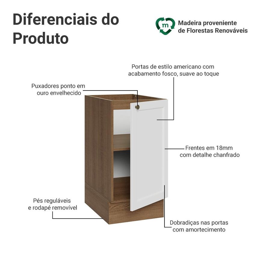 Balcão De Cozinha 40 Cm 1 Porta (sem Tampo) Rustic/Branco Vik Madesa - imagem 3