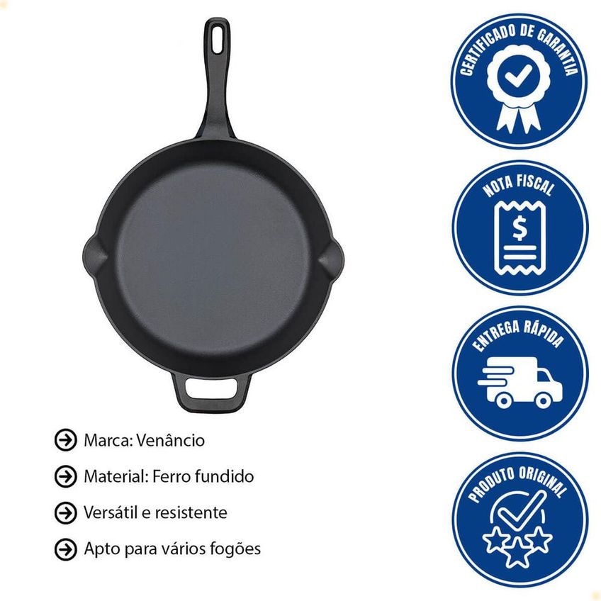 Frigideira Fargo Tramontina Em Ferro Fundido Com Acabamento Pre-Seasoned 30 Cm 3,2 L 28761030 - imagem 2