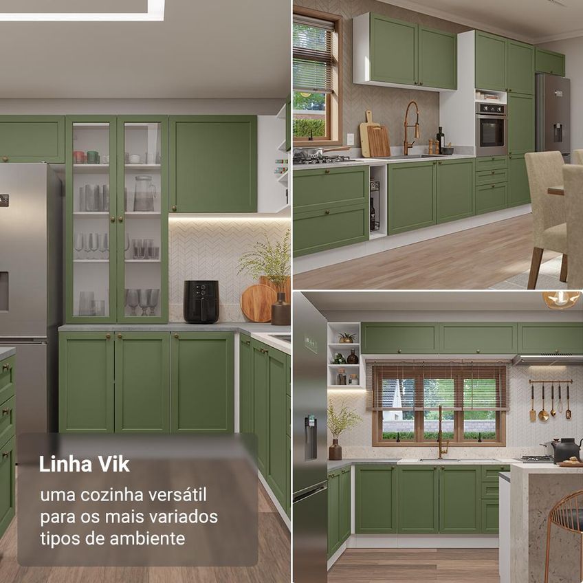 Balcão De Cozinha 40 Cm 3 Gavetas (sem Tampo) Branco/verde Vik Madesa - imagem 5