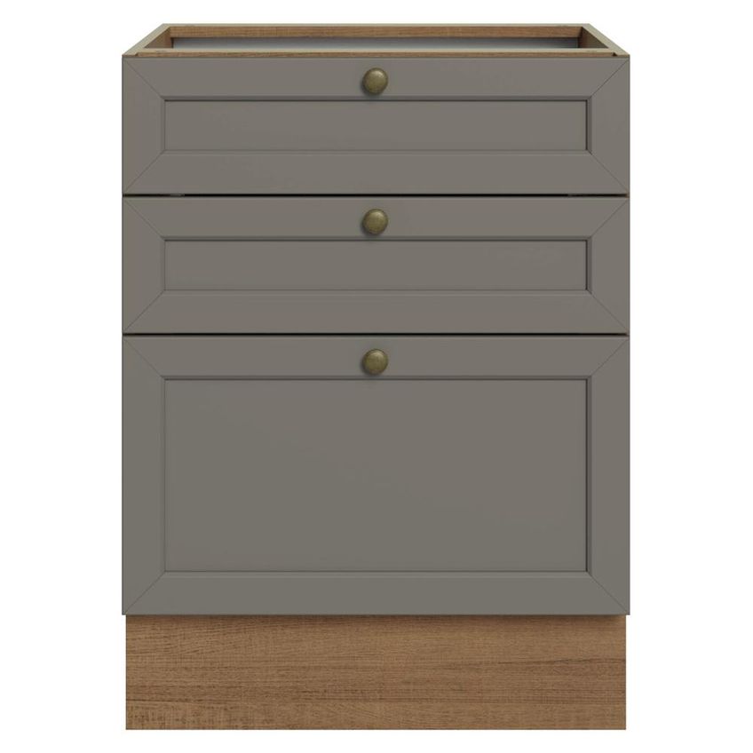 Balcão De Cozinha 60 Cm 3 Gavetas (sem Tampo) Rustic/cinza Vik Madesa - imagem 4
