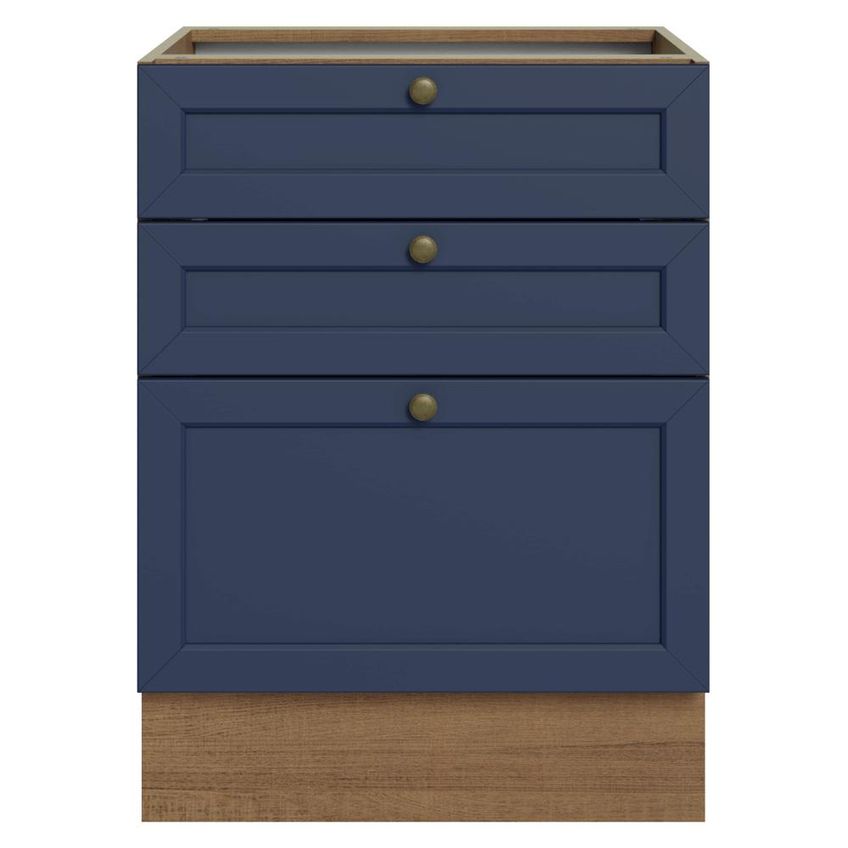 Balcão De Cozinha 60 Cm 3 Gavetas (sem Tampo) Rustic/Azul Vik Madesa - imagem 4