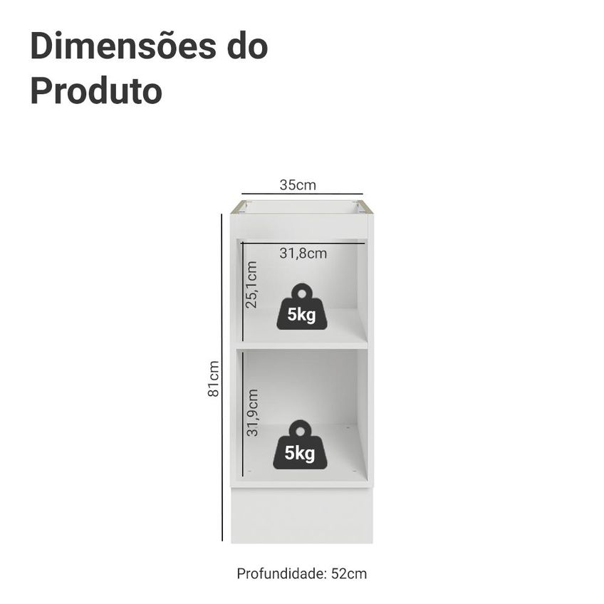 Balcão De Cozinha 35 Cm 1 Porta (sem Tampo) Branco/crema Vik Madesa - imagem 2