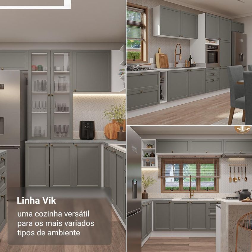 Balcão De Cozinha 60 Cm 3 Gavetas (sem Tampo) Branco/Cinza Vik Madesa - imagem 5