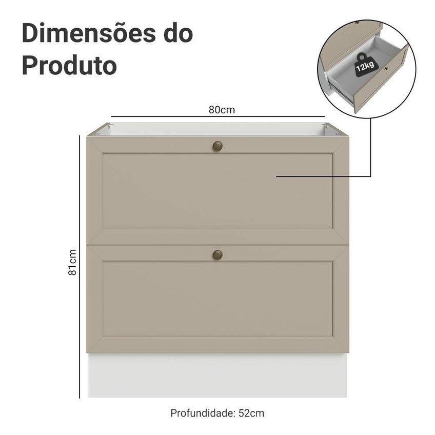 Balcão De Cozinha 80 Cm 2 Gavetas (sem Tampo) Branco/crema Vik Madesa - imagem 2