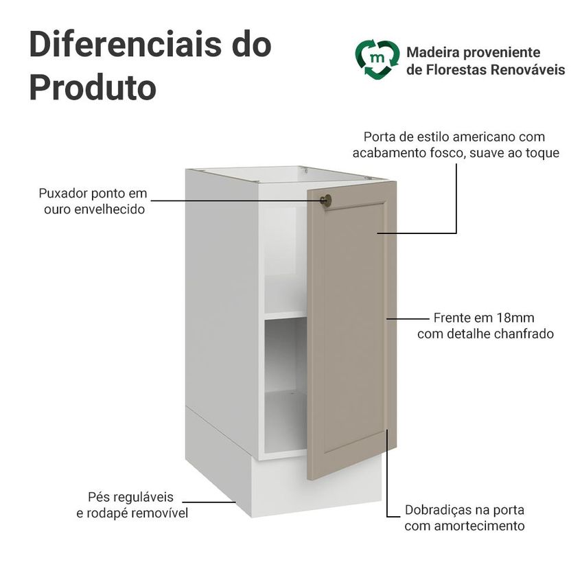 Balcão De Cozinha 35 Cm 1 Porta (sem Tampo) Branco/crema Vik Madesa - imagem 3