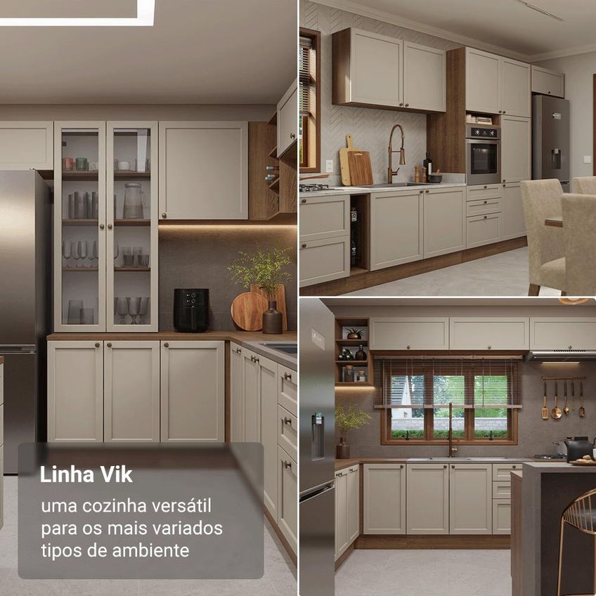 Balcão de Cozinha 60 cm 3 Gavetas (sem Tampo) Rustic/Crema Vik Madesa - imagem 4