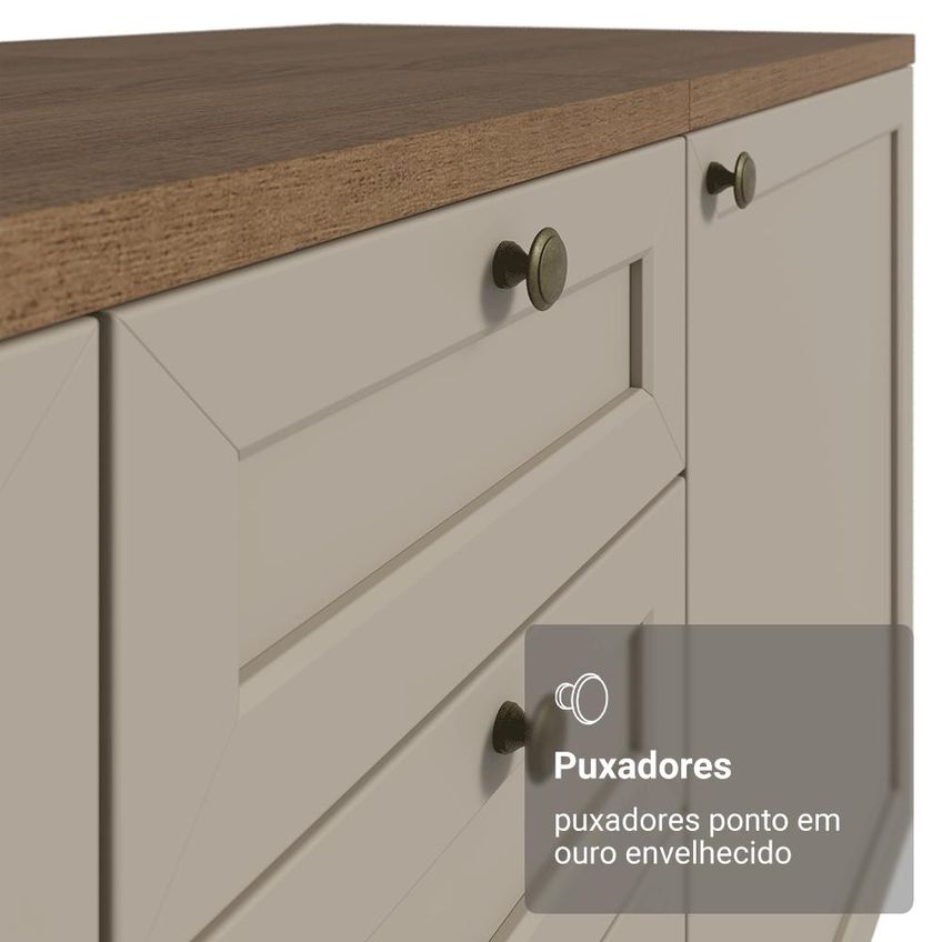 Balcão de Cozinha 60 cm 3 Gavetas (sem Tampo) Rustic/Crema Vik Madesa - imagem 5