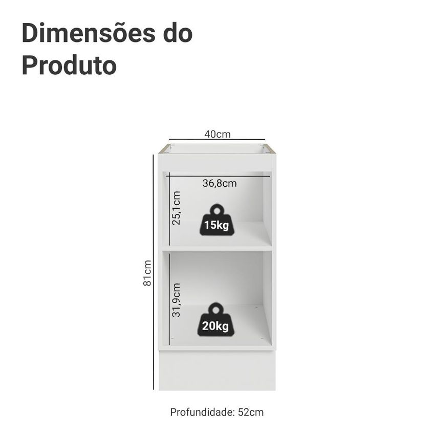 Balcão De Cozinha 40 Cm 1 Porta (sem Tampo) Branco/Azul Vik Madesa - imagem 2