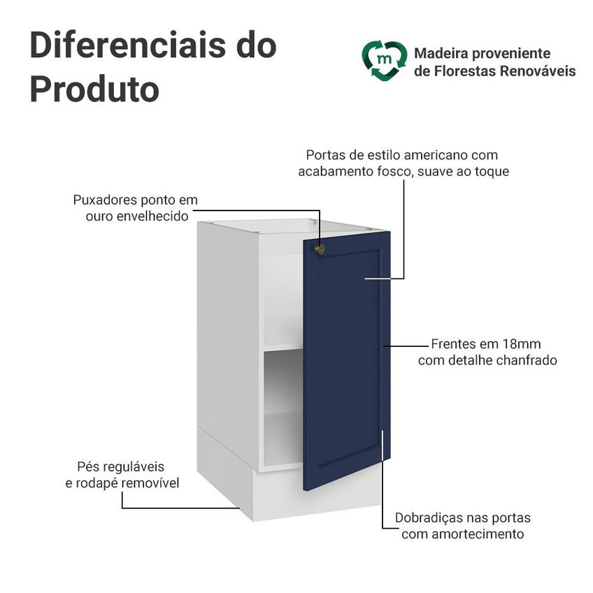 Balcão De Cozinha 40 Cm 1 Porta (sem Tampo) Branco/Azul Vik Madesa - imagem 3