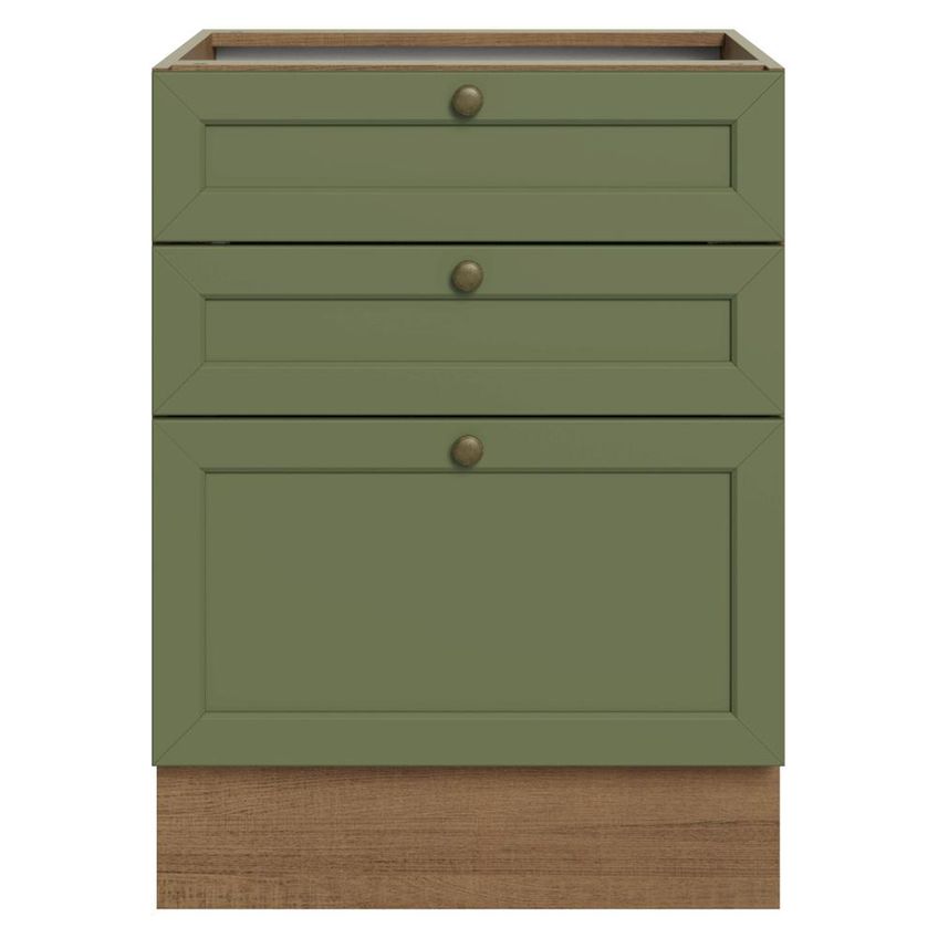 Balcão De Cozinha 60 Cm 3 Gavetas (sem Tampo) Rustic/verde Vik Madesa - imagem 4