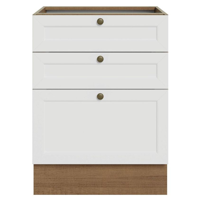 Balcão De Cozinha 60 Cm 3 Gavetas (sem Tampo) Rustic/branco Vik Madesa - imagem 4