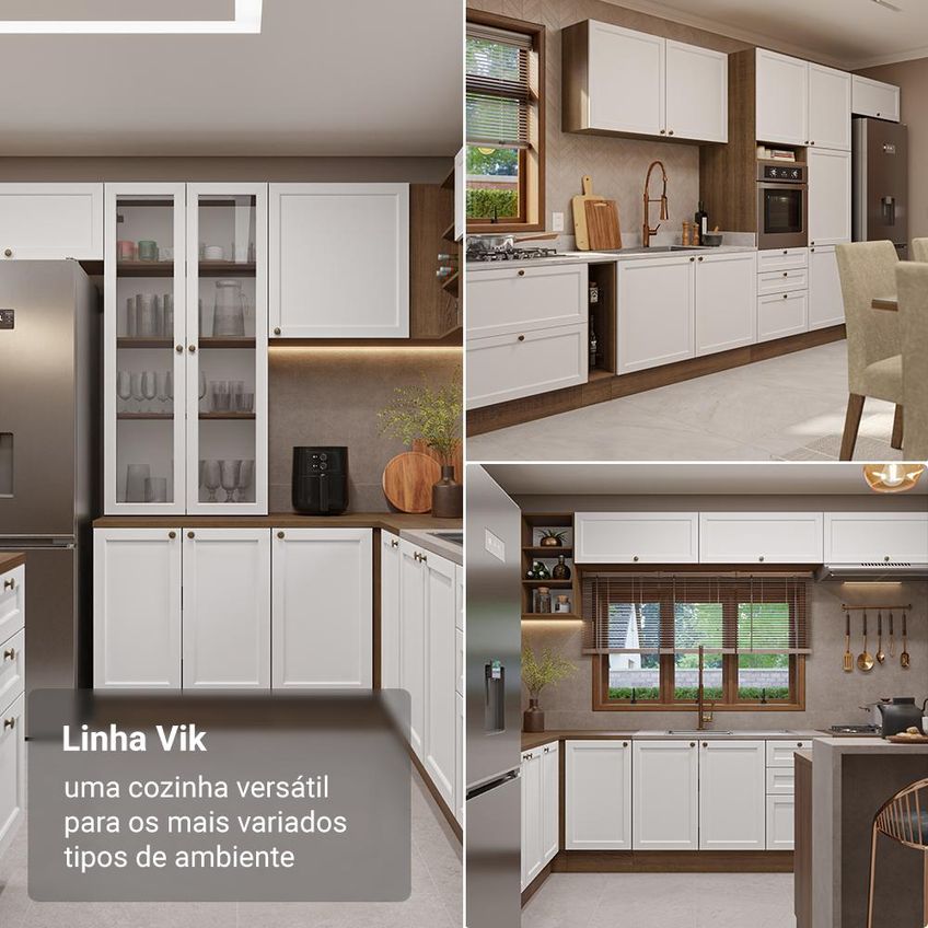 Balcão De Cozinha 60 Cm 3 Gavetas (sem Tampo) Rustic/branco Vik Madesa - imagem 5