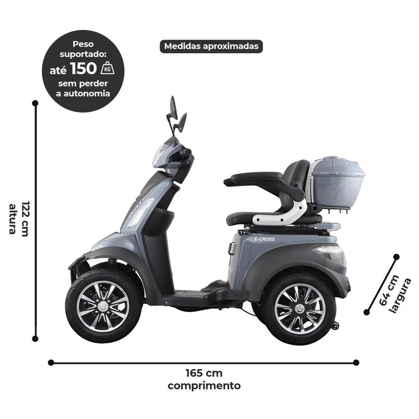 Quadriciclo Elétrico - Duos E-cross 1000w Lithium - Cinza - Duos Bikes - imagem 5