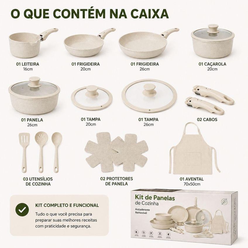 Kit Panelas Antiaderente Cabo Removível Alumínio Branco Para Fogão E Forno Utimix - imagem 4