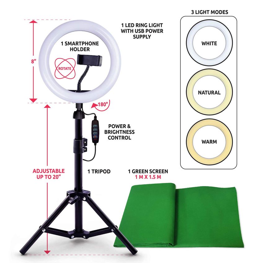 Anel De Luz Led De 8" Da Canal Toys Com Kit De Tela Verde - imagem 2