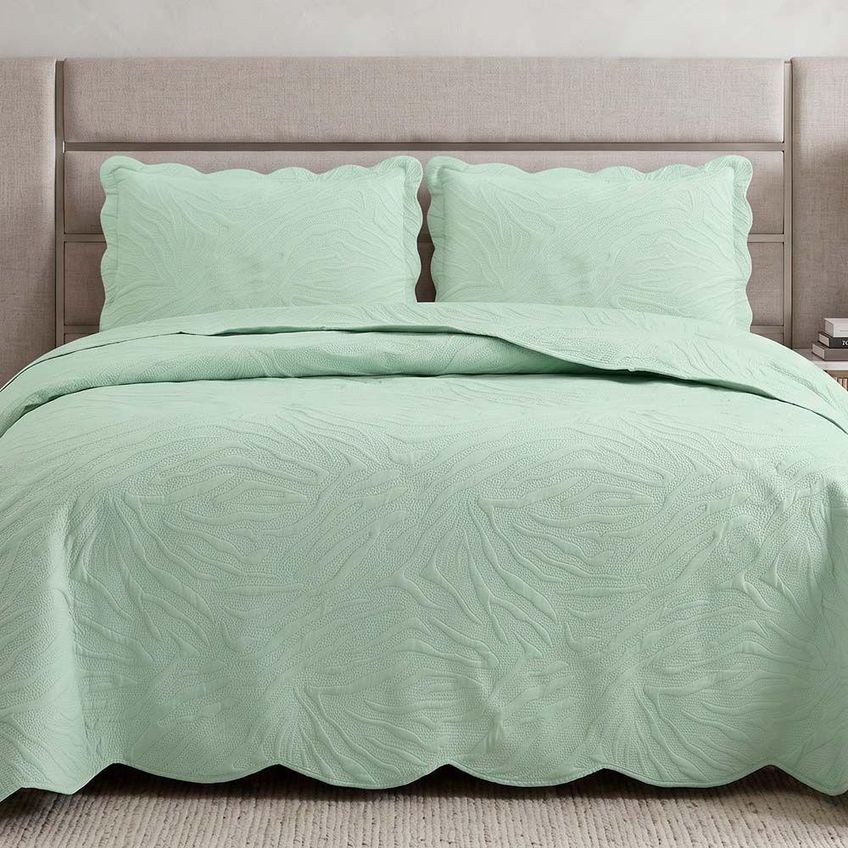 Kit Cobre Leito Maré Casal 3 Peças 100% Poliéster Matelassê Alto Relevo Verde Clara Luz Decora - imagem 3