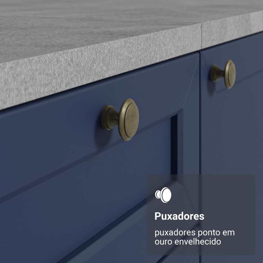 Balcão De Cozinha 80 Cm 2 Gavetas (sem Tampo) Branco/Azul Vik Madesa - imagem 5