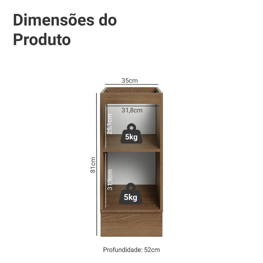 Balcão De Cozinha 35 Cm 1 Porta (sem Tampo) Rustic/cinza Vik Madesa - imagem 2