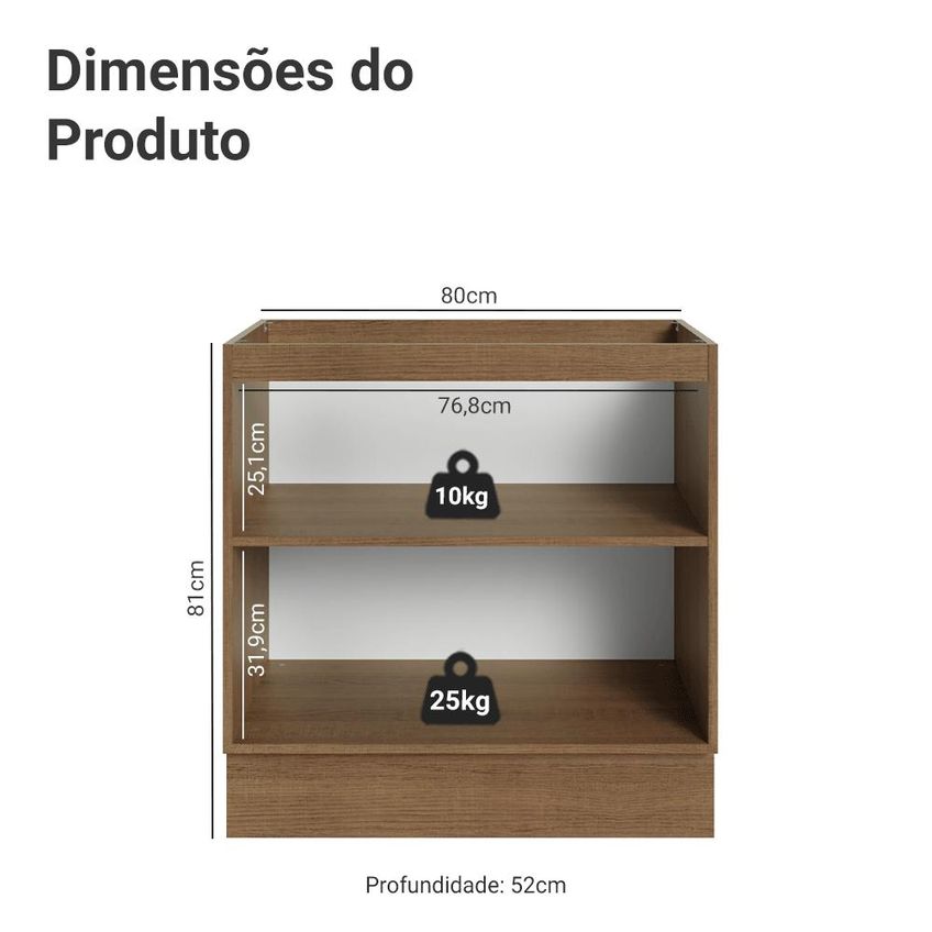 Balcão De Cozinha 80 Cm 2 Portas (sem Tampo) Rustic/verde Vik Madesa - imagem 2