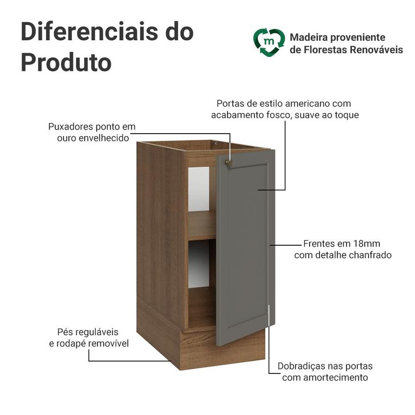 Balcão De Cozinha 35 Cm 1 Porta (sem Tampo) Rustic/cinza Vik Madesa - imagem 3