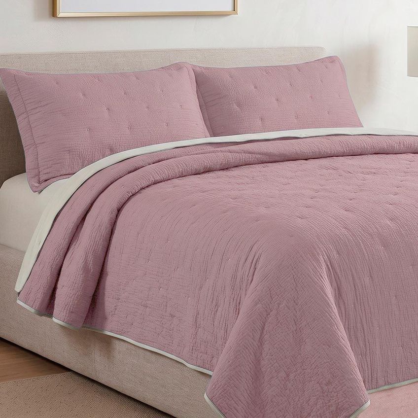 Kit Cobre Leito Versatil 3 Peças Percal 300 Fios Dupla Face Malva Clara Luz Decora - imagem 3
