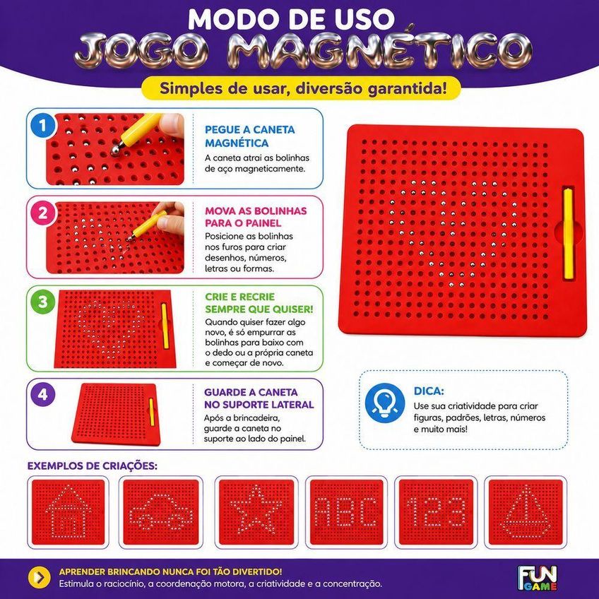 Lousa Magnética Infantil De Bolinhas Com Caneta Brinquedo Educativo Coordenação Motora Utimix - imagem 3
