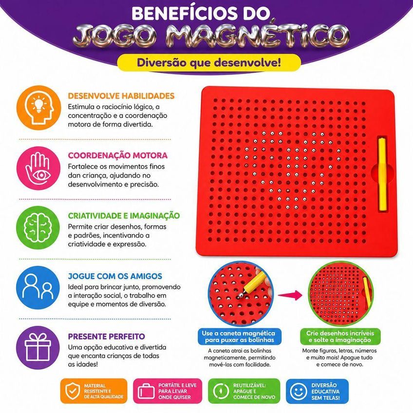 Lousa Magnética Infantil De Bolinhas Com Caneta Brinquedo Educativo Coordenação Motora Utimix - imagem 4